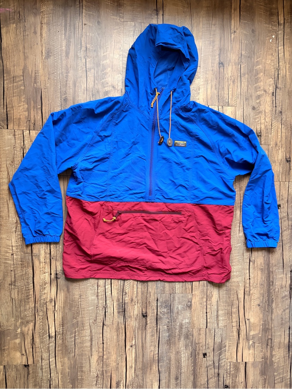 LL Bean Mountain Anorak Jacket mens  1/4 Zip Hooded Windbreaker